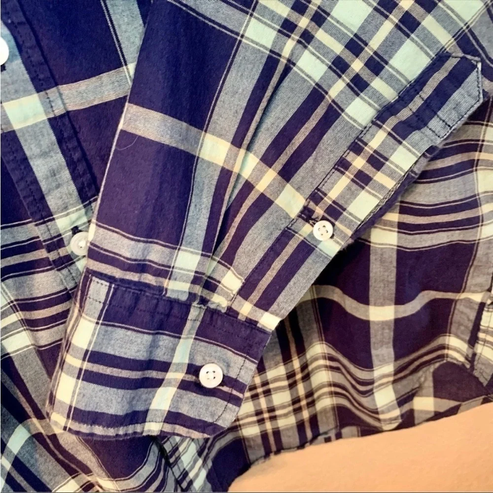 J. Crew Men Shirt Small Casual Dress Button-Up Shirt Blue Gray Plaid Long Slvs